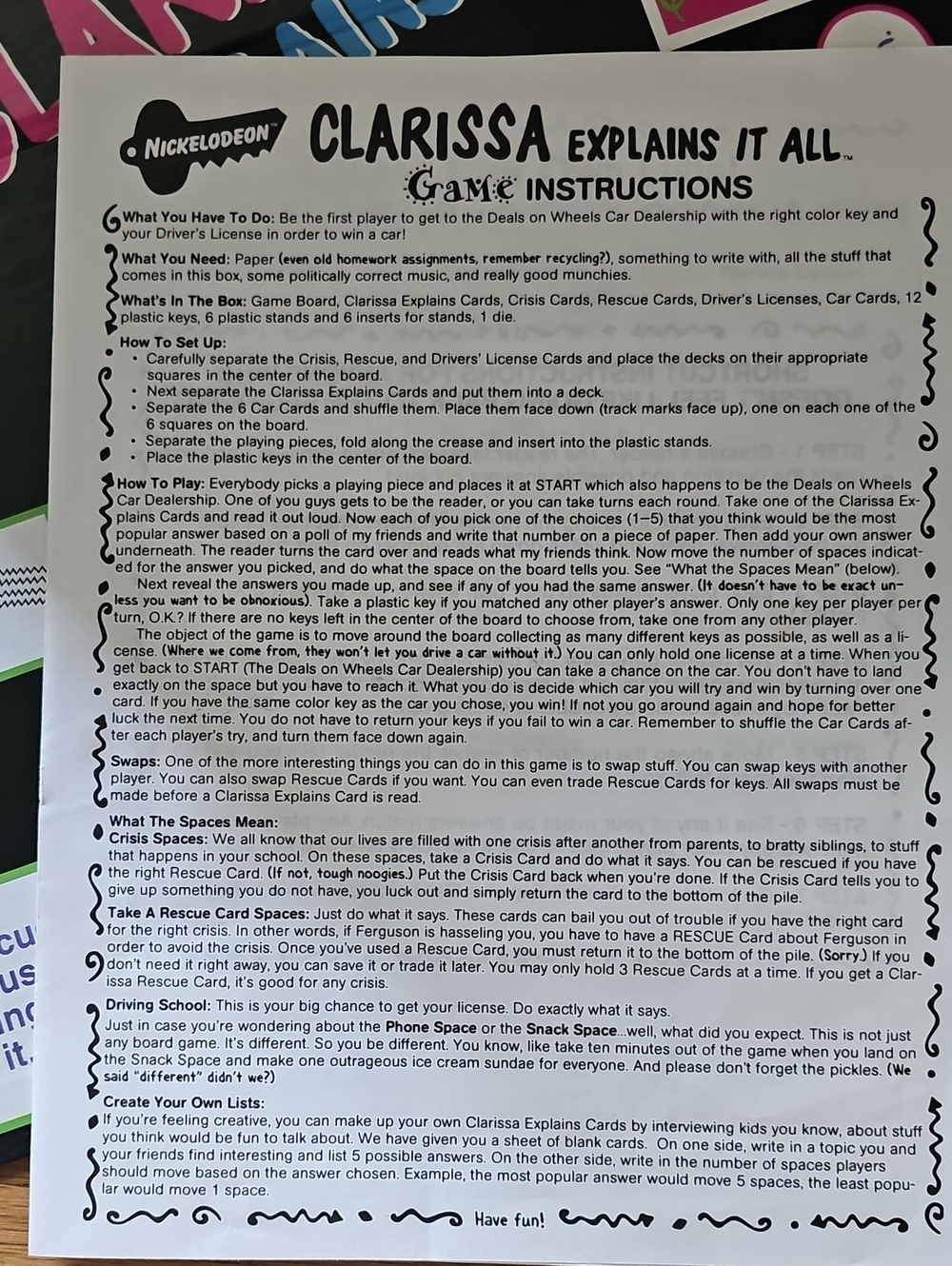 Vintage 1994 Clarissa Explains It All Board Game Nickelodeon Complete - Picture 6 of 14